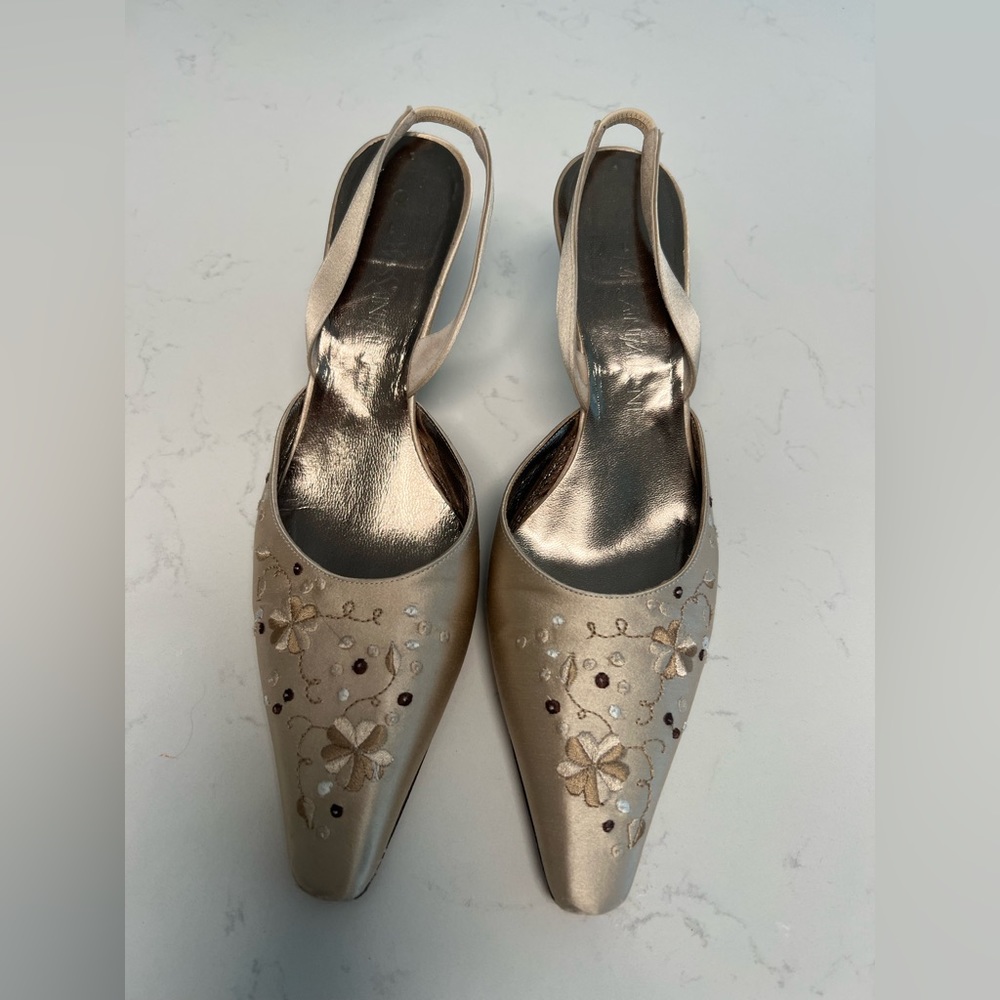 YSL embroidered dress shoes with sling back strap